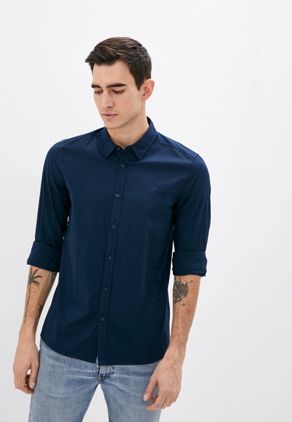 мужская рубашка с длинным рукавом mustang, синяя