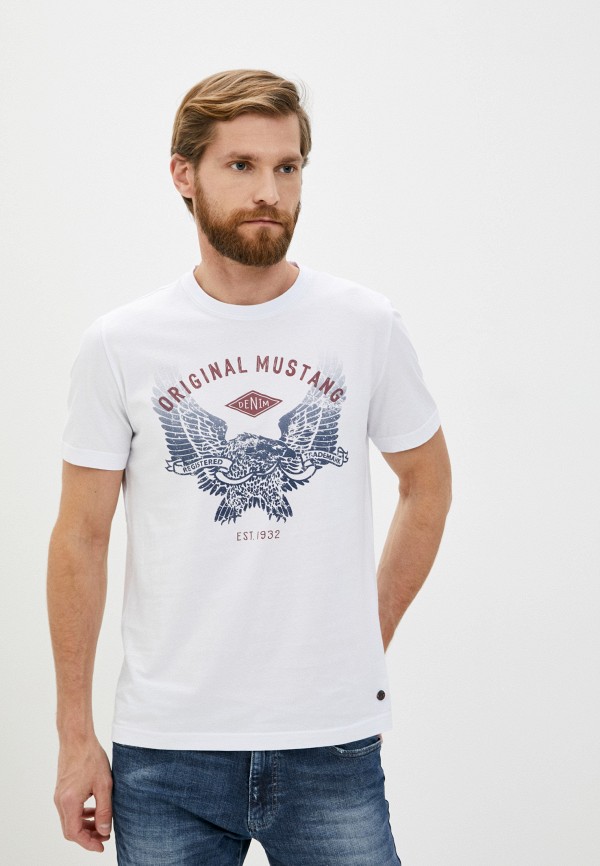 мужская футболка с коротким рукавом mustang, белая