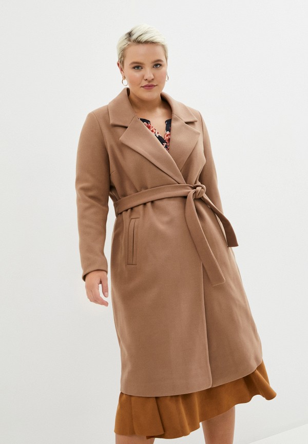 женское пальто only carmakoma, коричневое