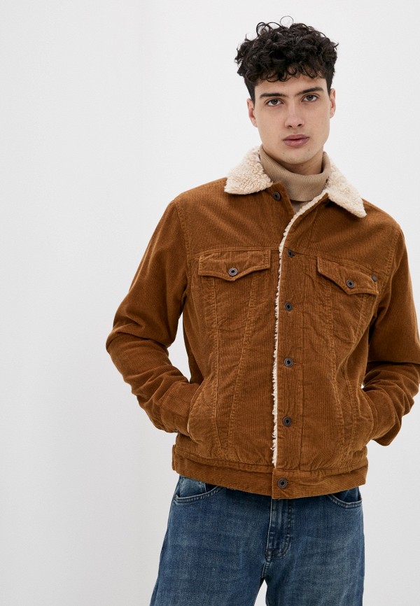 мужская куртка pepe jeans london, коричневая