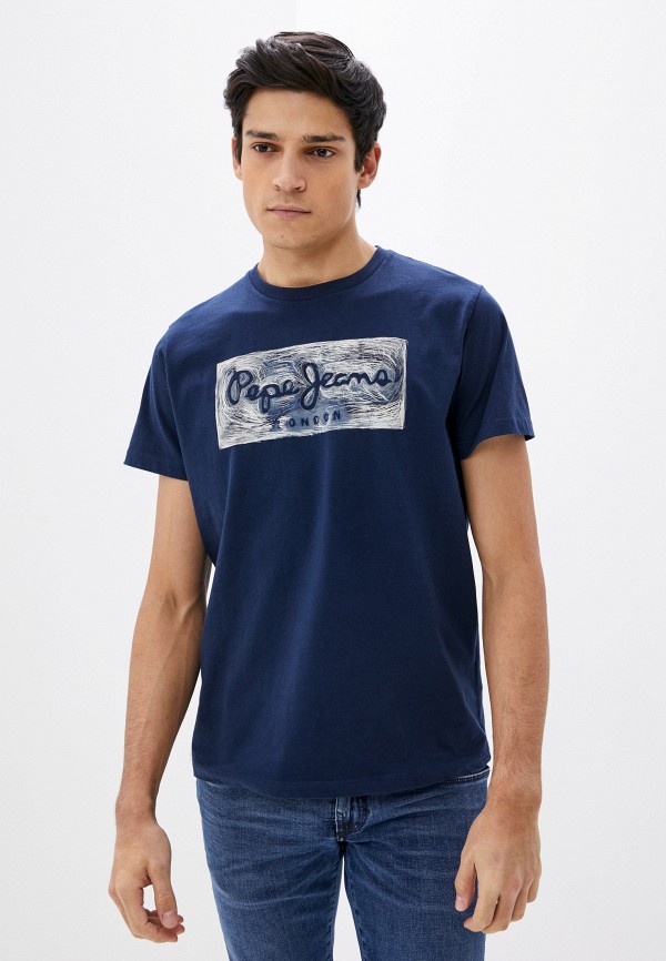мужская футболка с коротким рукавом pepe jeans london, синяя