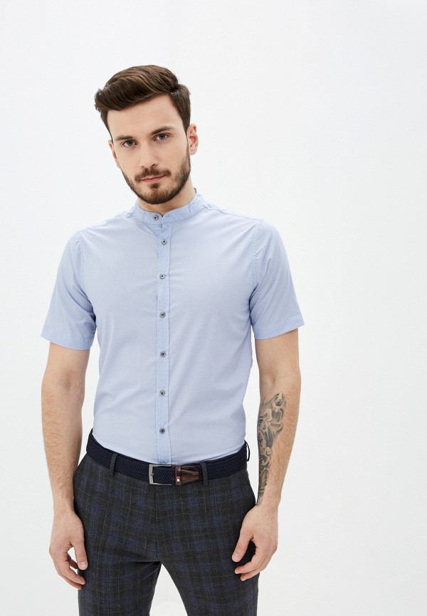 мужская рубашка с коротким рукавом piazza italia, голубая