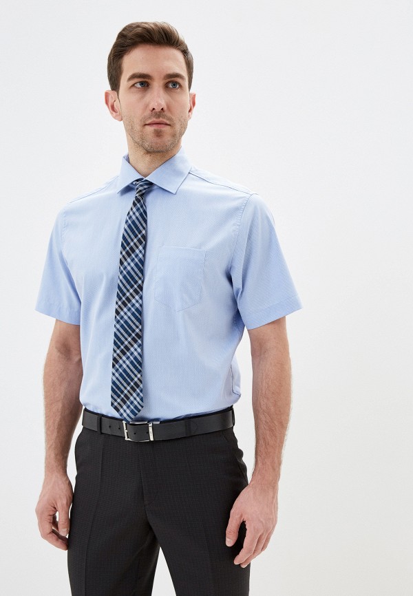 мужская рубашка с коротким рукавом pierre cardin, голубая