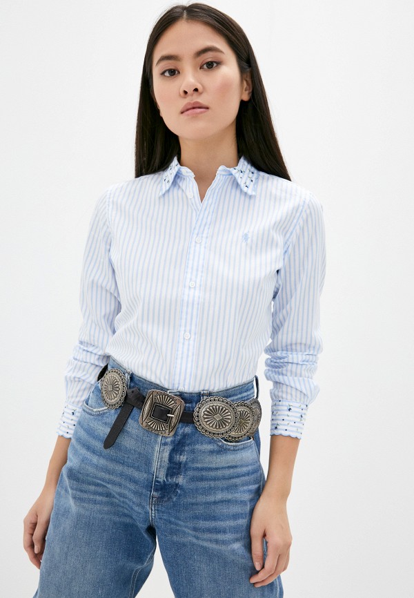женская рубашка с длинным рукавом polo ralph lauren, голубая