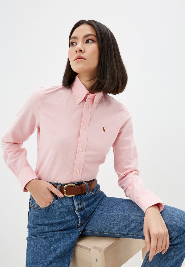 женская рубашка с длинным рукавом polo ralph lauren, розовая