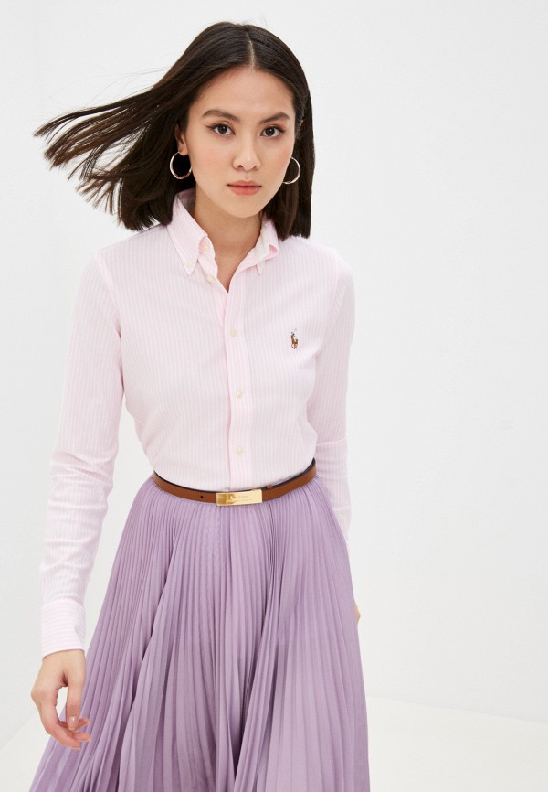женская рубашка с длинным рукавом polo ralph lauren, розовая