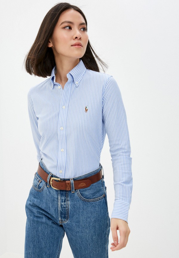 женская рубашка с длинным рукавом polo ralph lauren, синяя