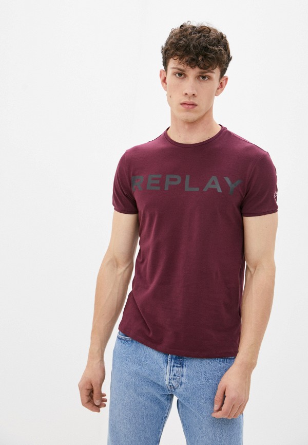 мужская футболка с коротким рукавом replay, бордовая