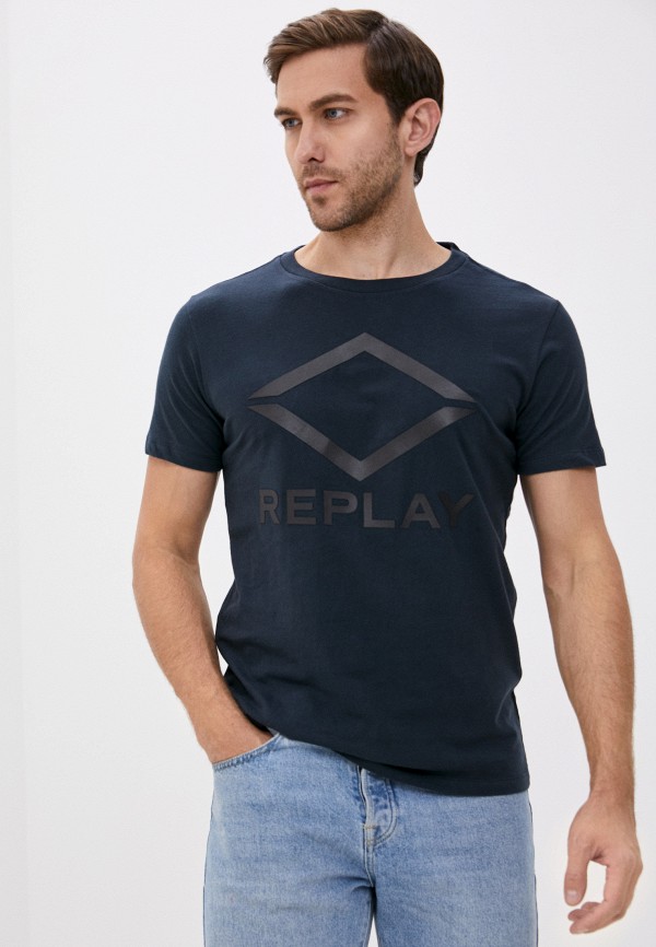 мужская футболка с коротким рукавом replay, синяя