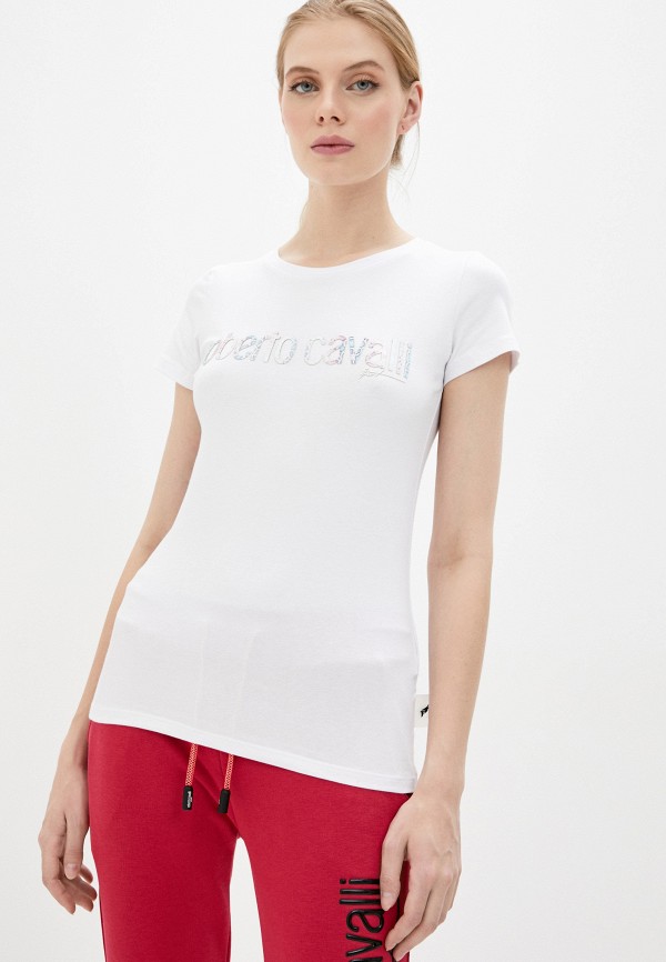 женская футболка roberto cavalli sport, белая