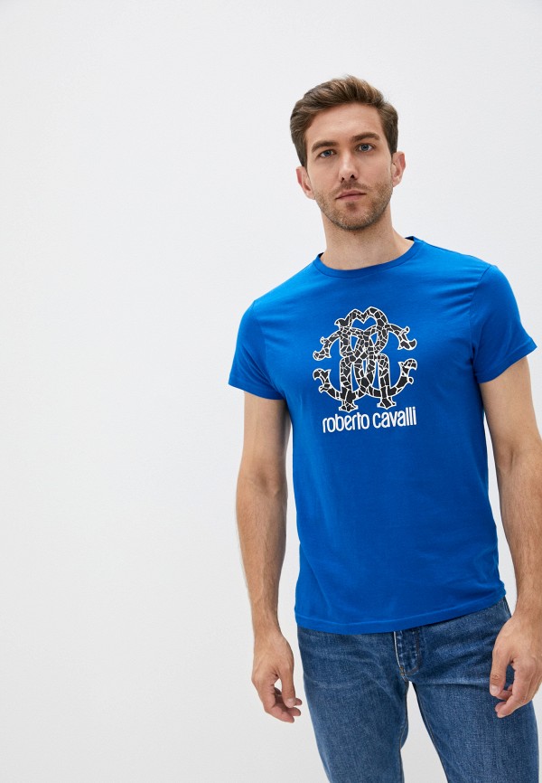 мужская футболка roberto cavalli, голубая