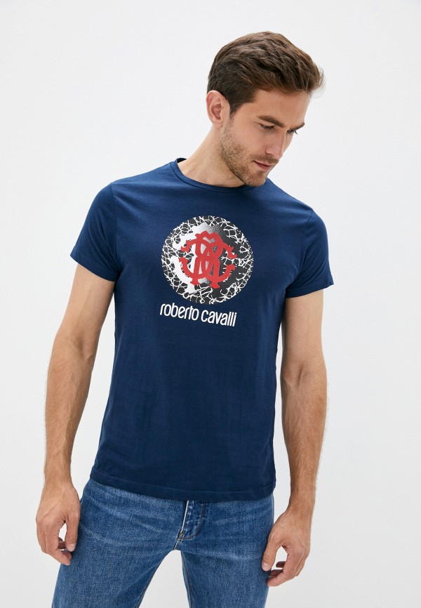 мужская футболка roberto cavalli, синяя