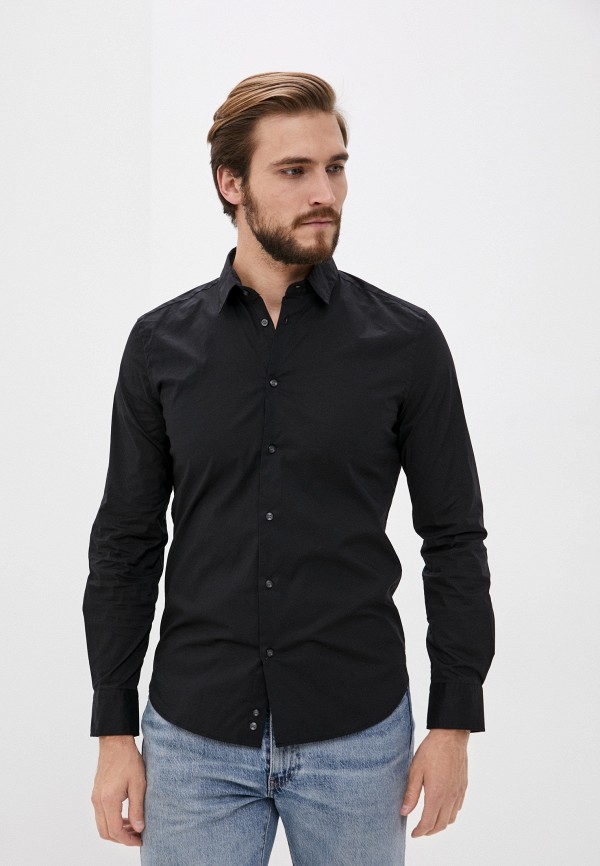 мужская рубашка с длинным рукавом sisley, черная