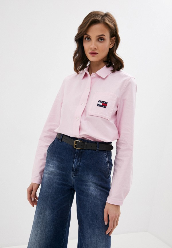 женская рубашка с длинным рукавом tommy jeans, розовая