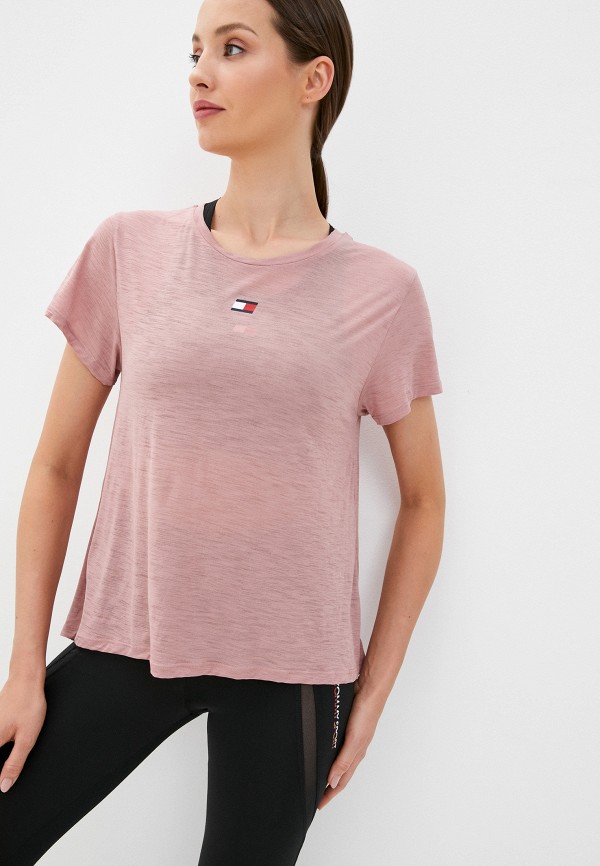 женская спортивные футболка tommy sport, розовая