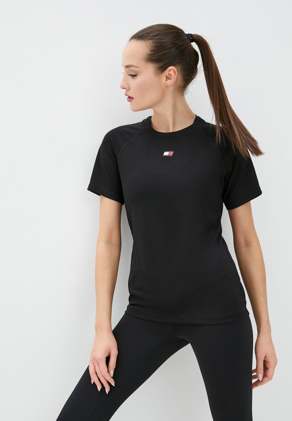 женская спортивные футболка tommy sport, черная