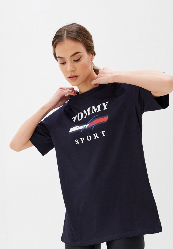 женская спортивные футболка tommy sport, синяя