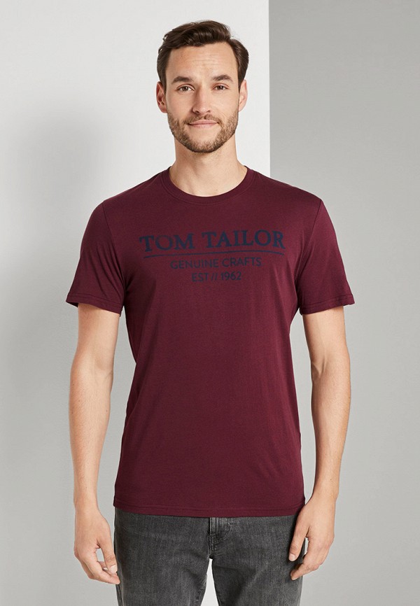 мужская футболка с коротким рукавом tom tailor, бордовая