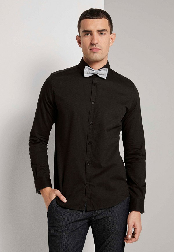мужская рубашка с длинным рукавом tom tailor, черная