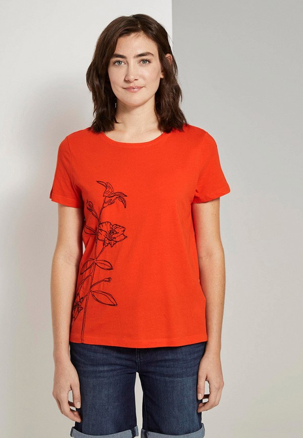 женская футболка tom tailor, оранжевая