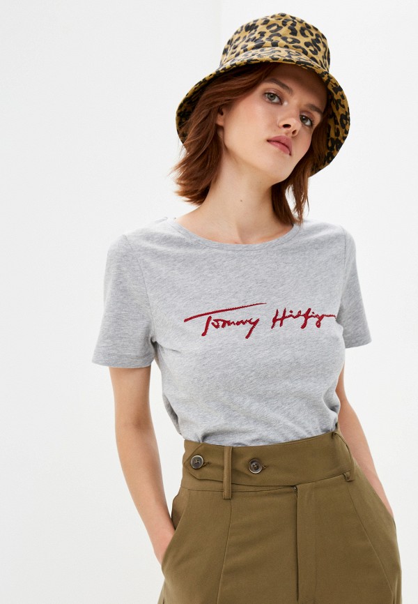 женская футболка tommy hilfiger, серая