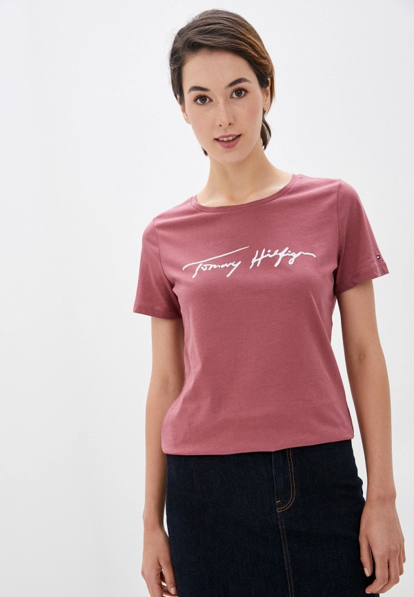 женская футболка tommy hilfiger, розовая