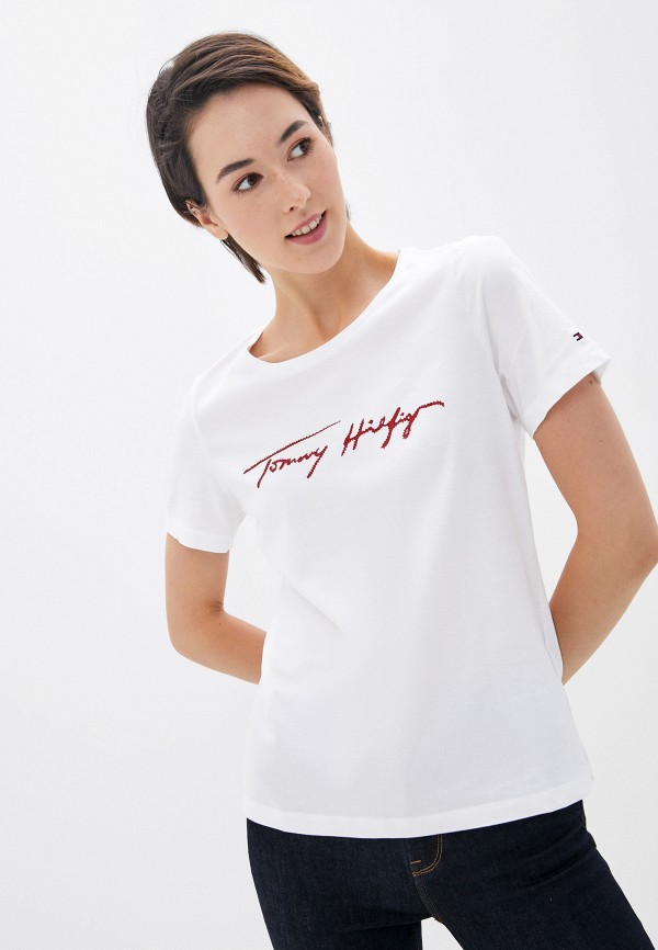 женская футболка tommy hilfiger, белая