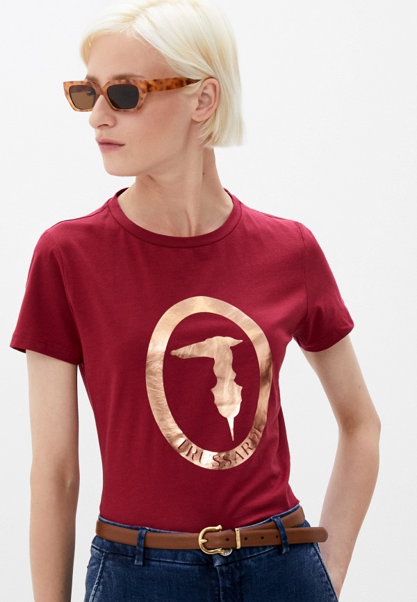 женская футболка trussardi, бордовая