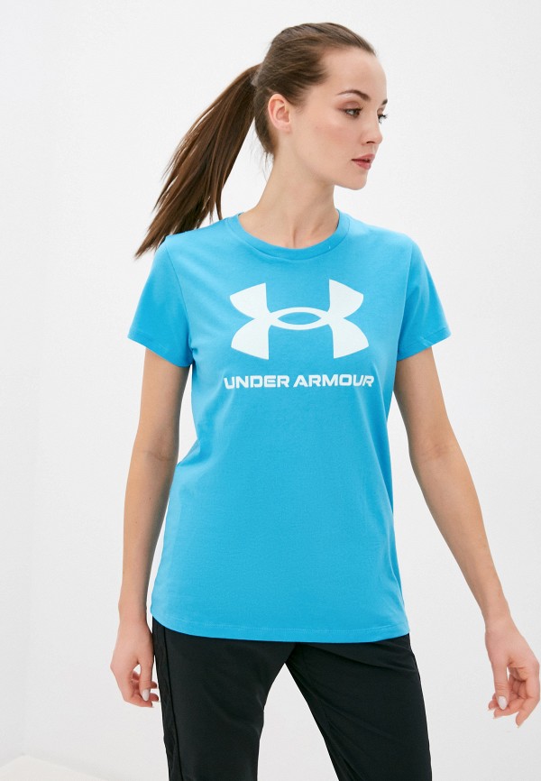 женская спортивные футболка under armour, голубая