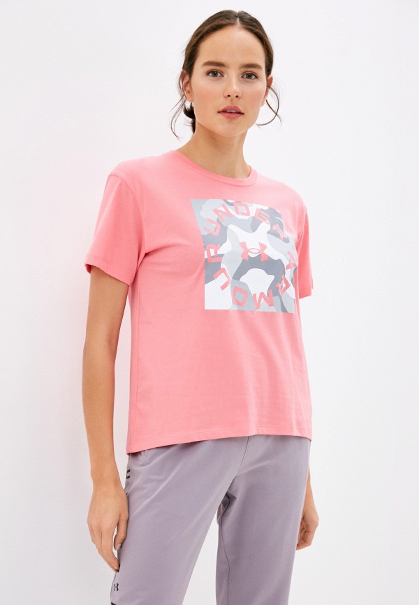 женская спортивные футболка under armour, розовая