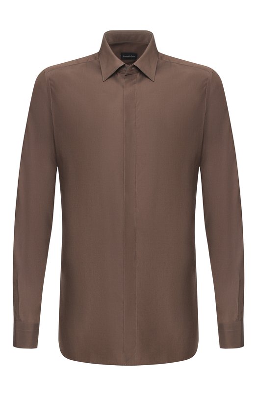 мужская шелковые рубашка ermenegildo zegna, коричневая