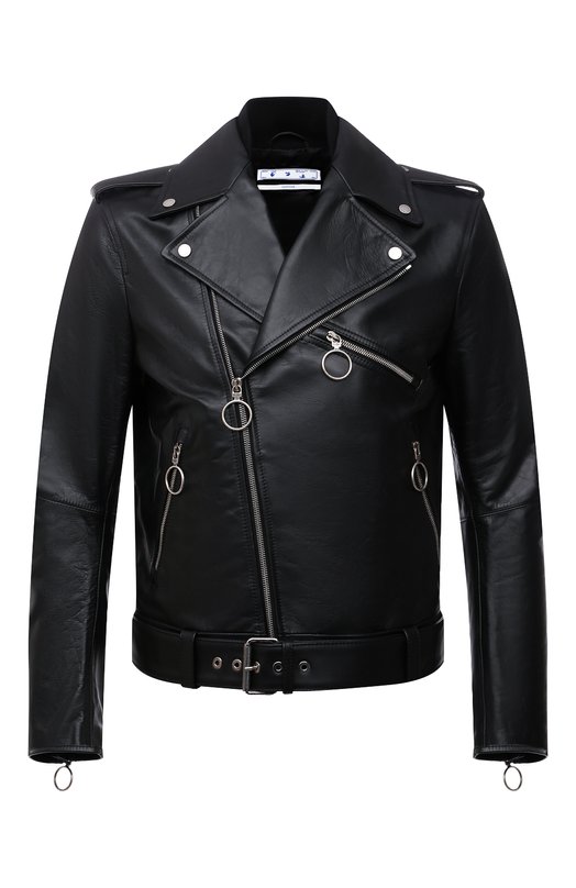 мужская кожаные куртка off-white, черная