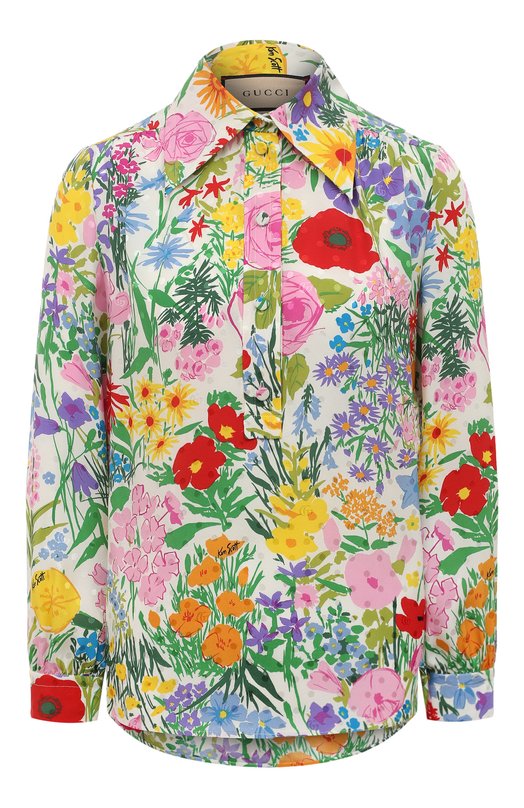 женская шелковые рубашка gucci, разноцветная