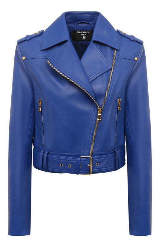 женская куртка косухи balmain, синяя