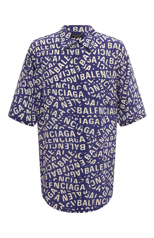 мужская шелковые рубашка balenciaga, синяя