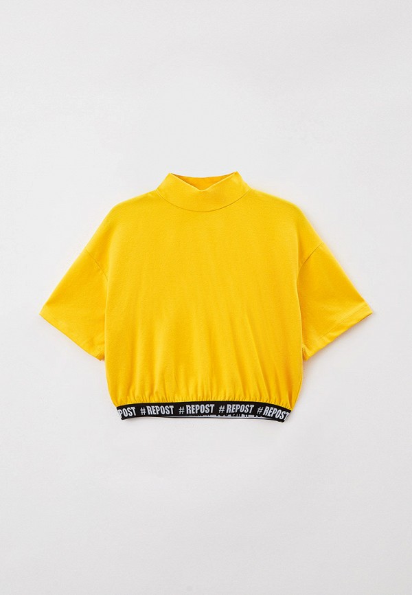 футболка с коротким рукавом repost для девочки, желтая