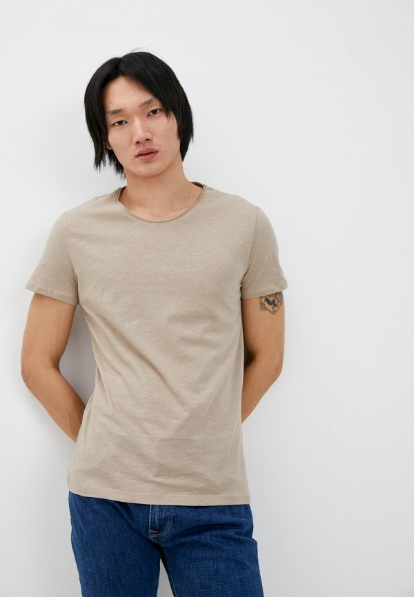 мужская футболка с коротким рукавом defacto, бежевая