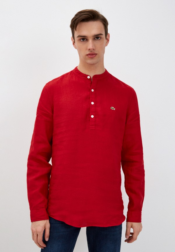 мужская рубашка с длинным рукавом lacoste, красная
