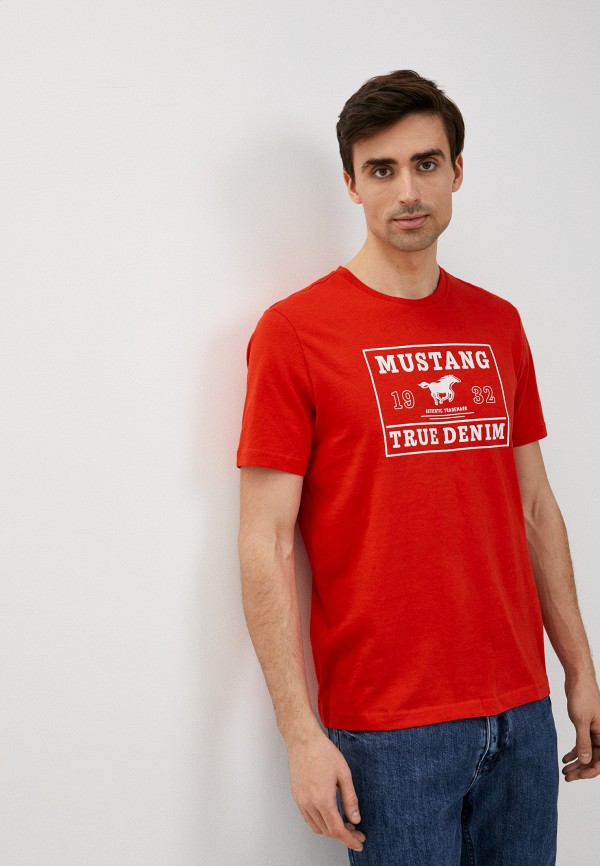 мужская футболка с коротким рукавом mustang, красная