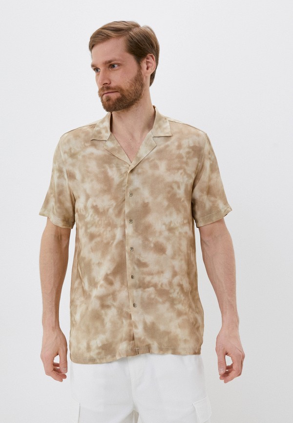 мужская рубашка с коротким рукавом defacto, бежевая