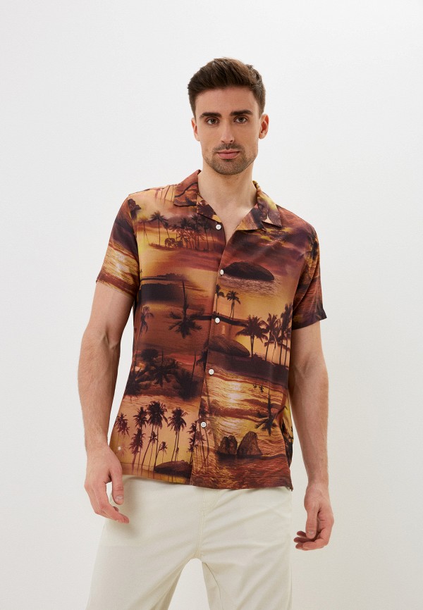 мужская рубашка с коротким рукавом colin’s, коричневая