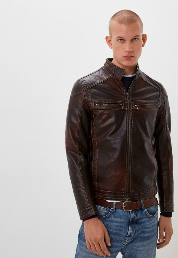 мужская кожаные куртка ogmando, коричневая
