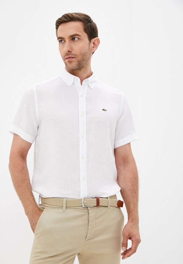 мужская рубашка с коротким рукавом lacoste, белая