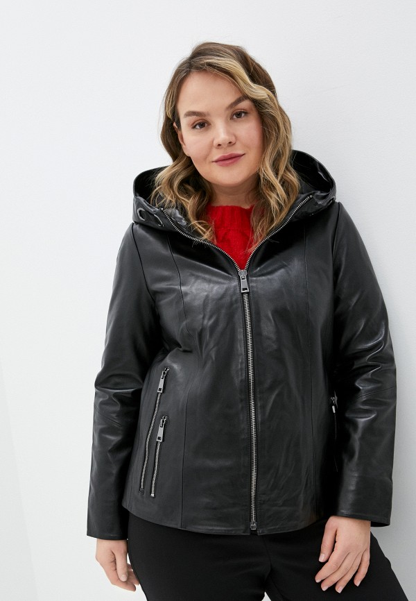 женская кожаные куртка le monique, черная