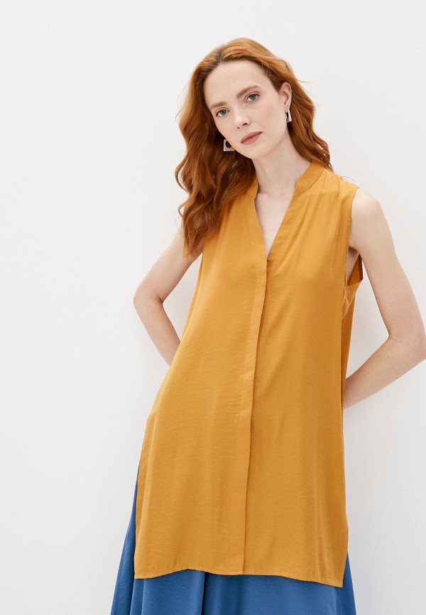 женская блузка без рукавов модный дом виктории тишиной, оранжевая