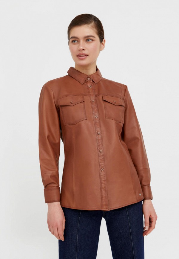 женская рубашка с длинным рукавом finn flare, коричневая