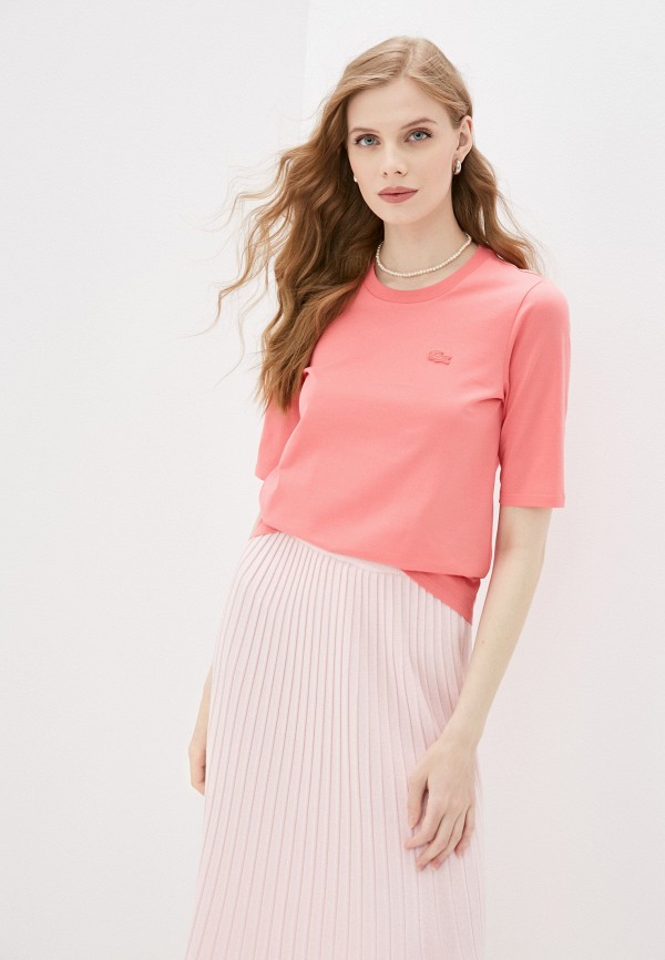 женская футболка lacoste, розовая