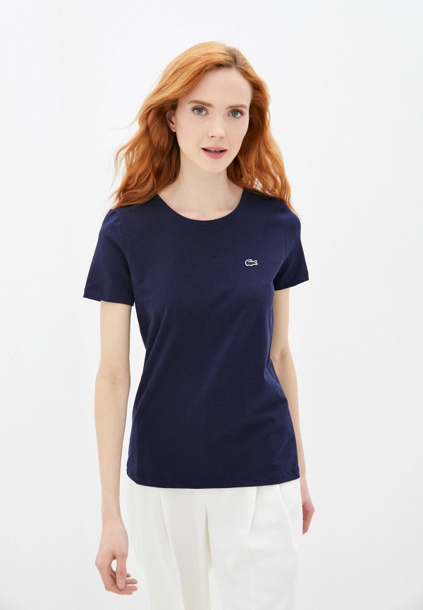 женская футболка lacoste, синяя