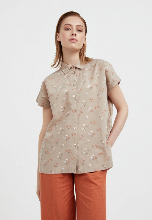 женская рубашка с коротким рукавом finn flare, коричневая