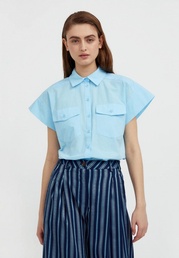 женская рубашка с коротким рукавом finn flare, голубая